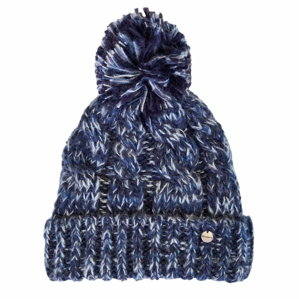Beanie Hat Womens Denim Braided Cable Knit Hat Warm Pompom New Winter Hat - Picture 2 of 10